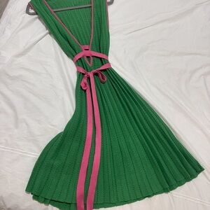 Elegant Green Maxi Dress with Pink Accents